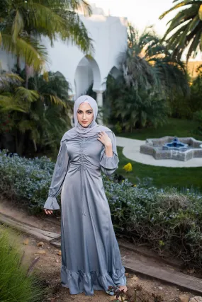 Evie Ruched Satin Dress- Mint Gray