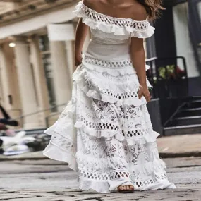 FashionSierra - 2024 Elegant White Lace Off Shoulder Boho Dress