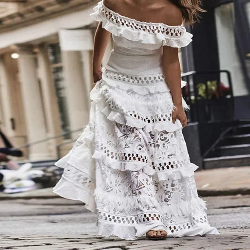 FashionSierra - 2024 Elegant White Lace Off Shoulder Boho Dress