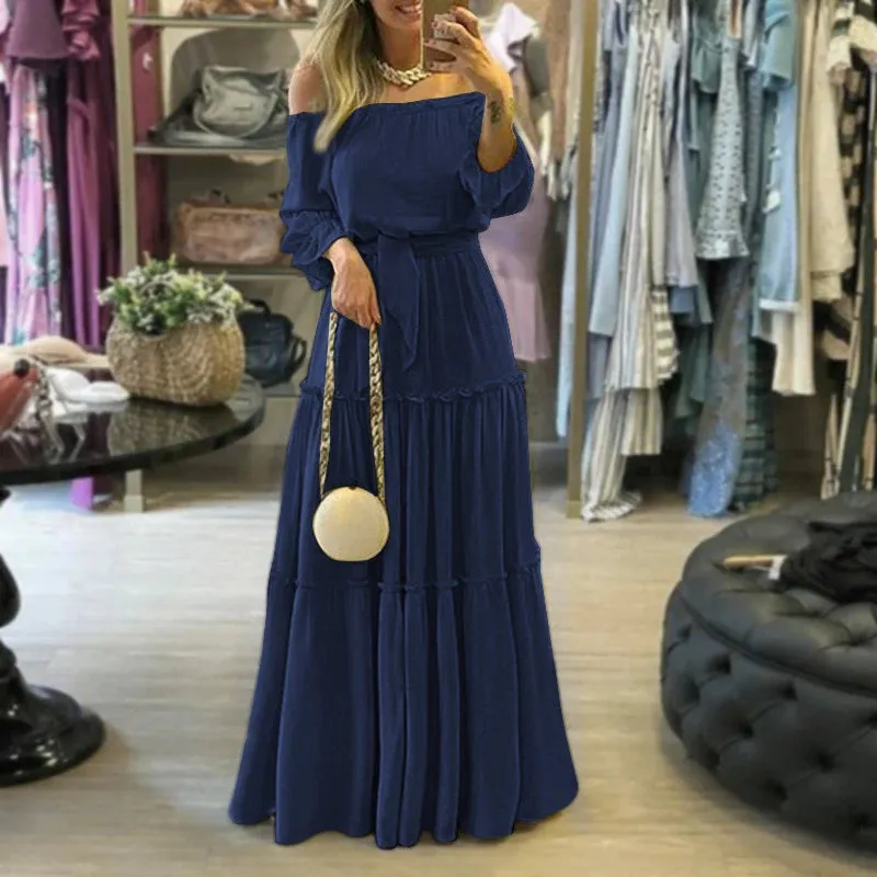FashionSierra - 2024 Ethnic Printed Slash Neck Pleated Boho Dress