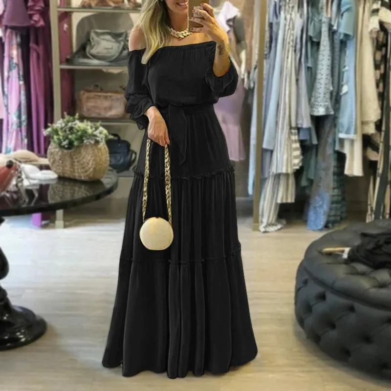 FashionSierra - 2024 Ethnic Printed Slash Neck Pleated Boho Dress
