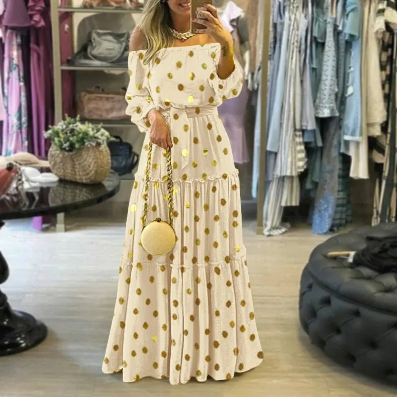FashionSierra - 2024 Ethnic Printed Slash Neck Pleated Boho Dress