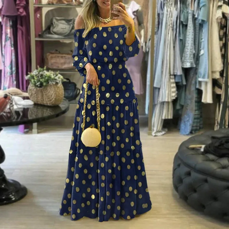 FashionSierra - 2024 Ethnic Printed Slash Neck Pleated Boho Dress