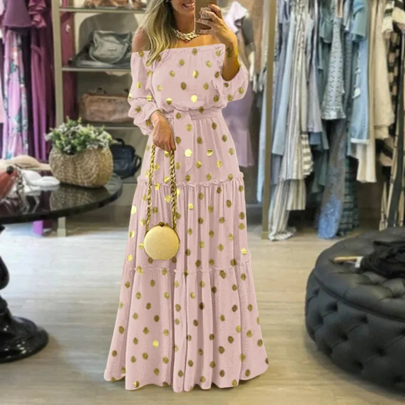 FashionSierra - 2024 Ethnic Printed Slash Neck Pleated Boho Dress