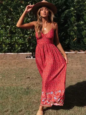 FashionSierra - 2024 Floral Maxi Women Elegant Spaghetti Strap Boho Dress