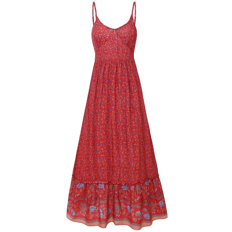 FashionSierra - 2024 Floral Maxi Women Elegant Spaghetti Strap Boho Dress