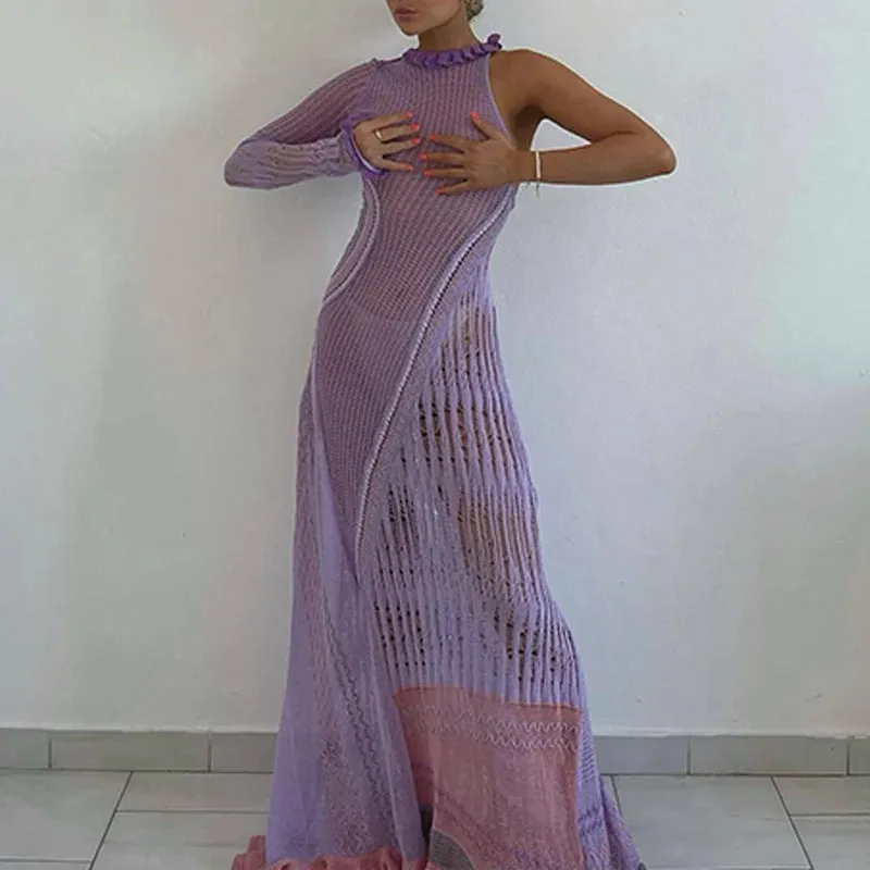 FashionSierra - 2024 Knitted Hollow Out Tassel Sexy Ruched Halter Boho Dress