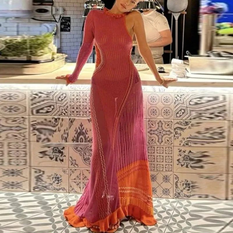 FashionSierra - 2024 Knitted Hollow Out Tassel Sexy Ruched Halter Boho Dress