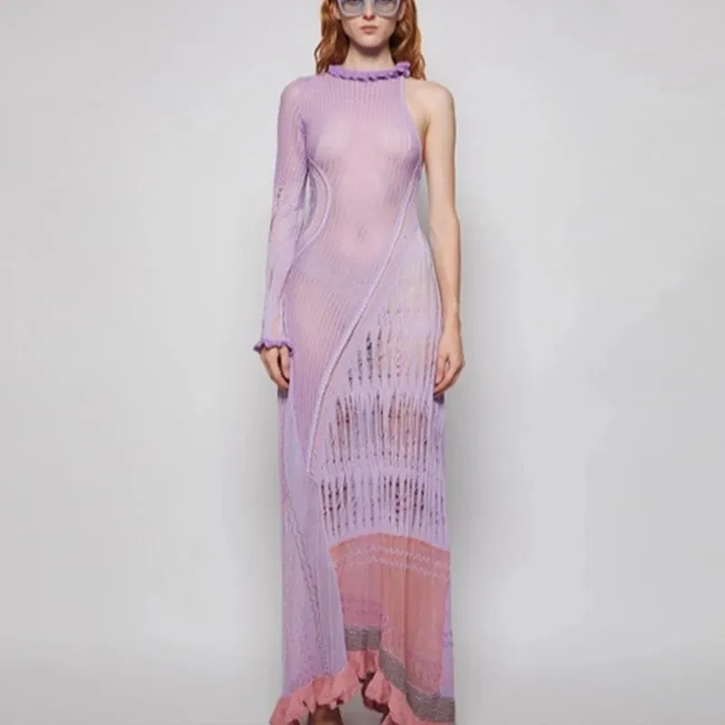 FashionSierra - 2024 Knitted Hollow Out Tassel Sexy Ruched Halter Boho Dress