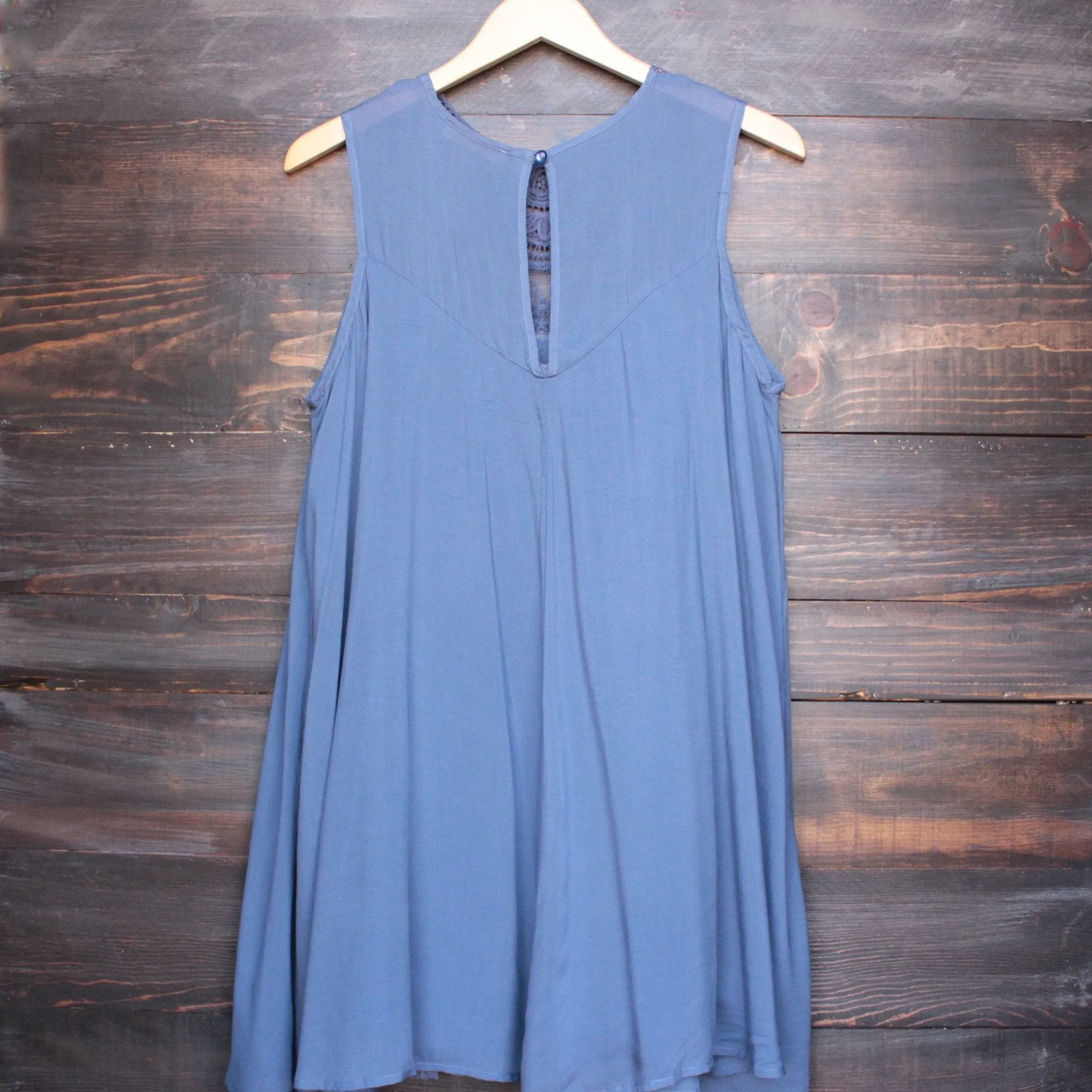 Final Sale - Boho Crochet Lace Dress in Slate Blue