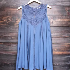 Final Sale - Boho Crochet Lace Dress in Slate Blue
