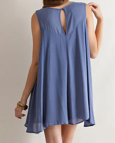 Final Sale - Boho Crochet Lace Dress in Slate Blue