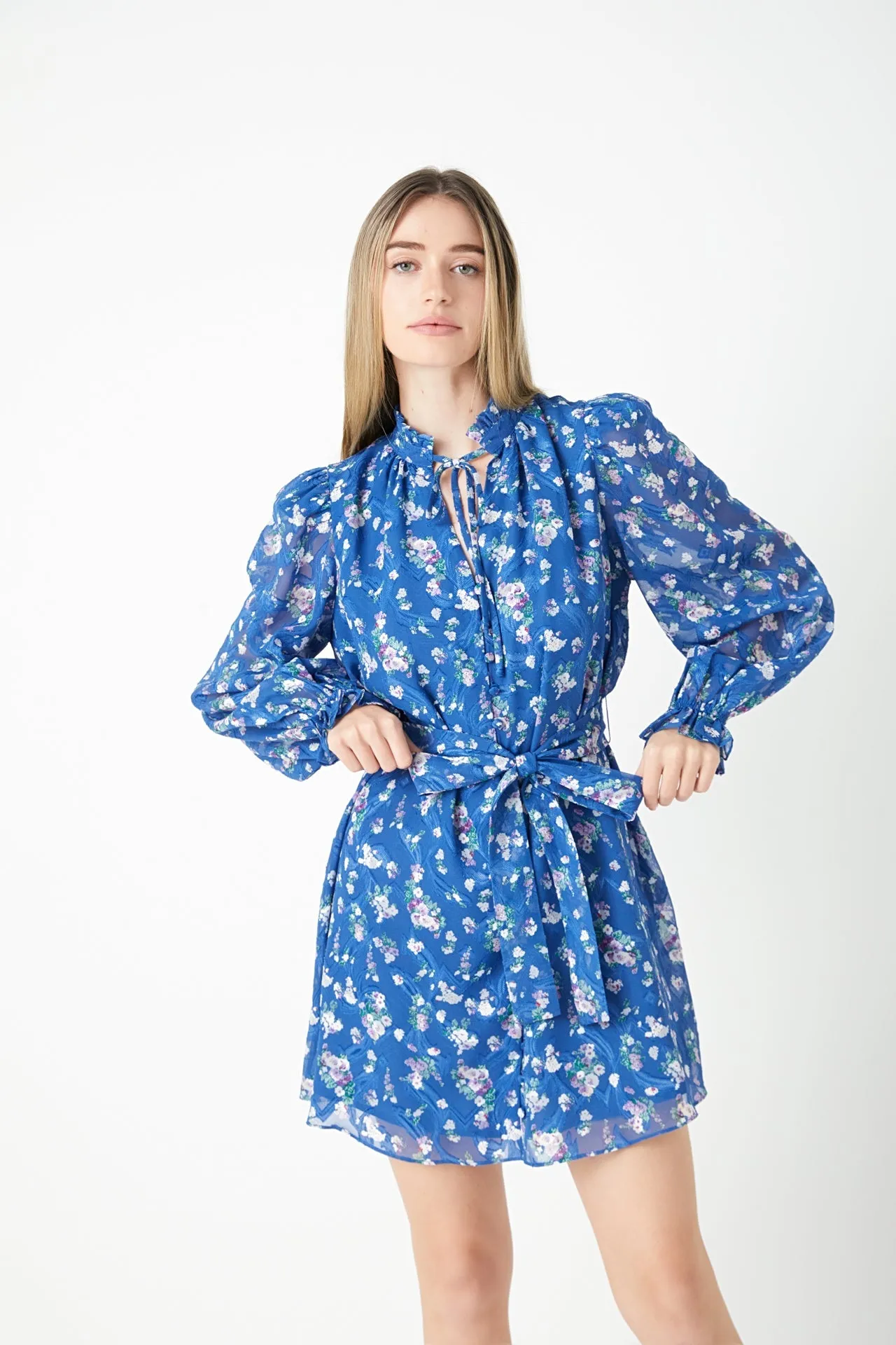 Floral Chiffon Belted Mini Dress