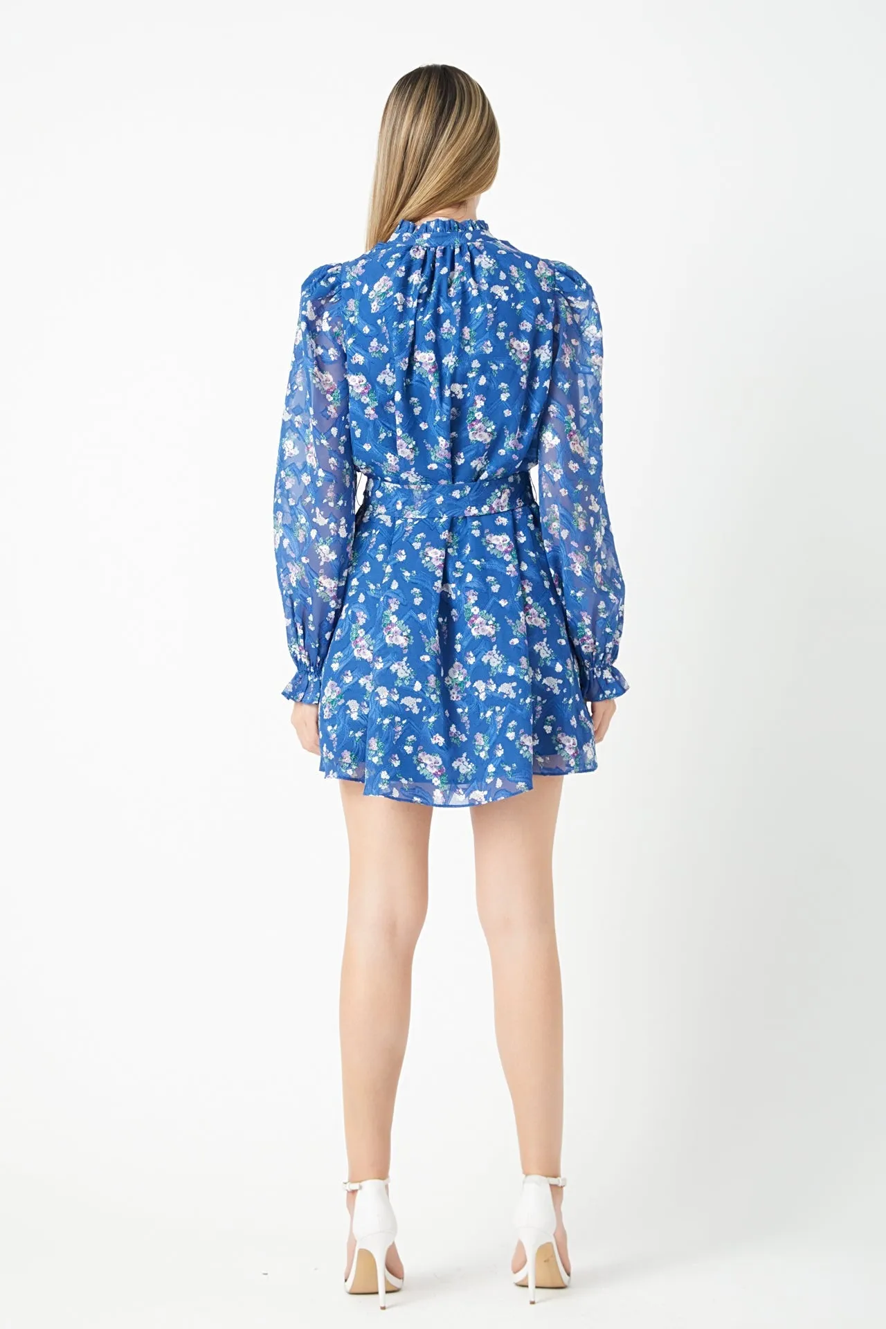 Floral Chiffon Belted Mini Dress