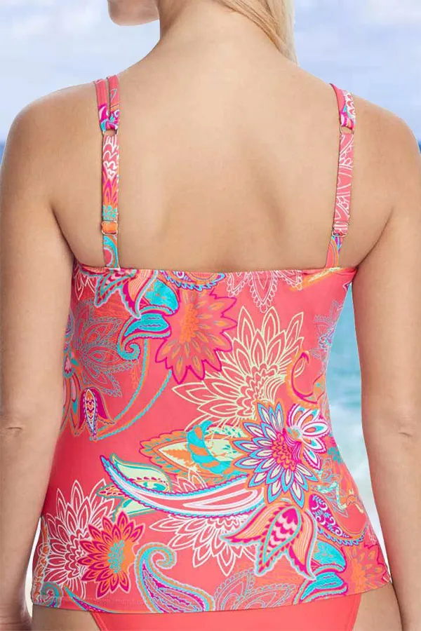 Floral Print Feminine Red Tankini