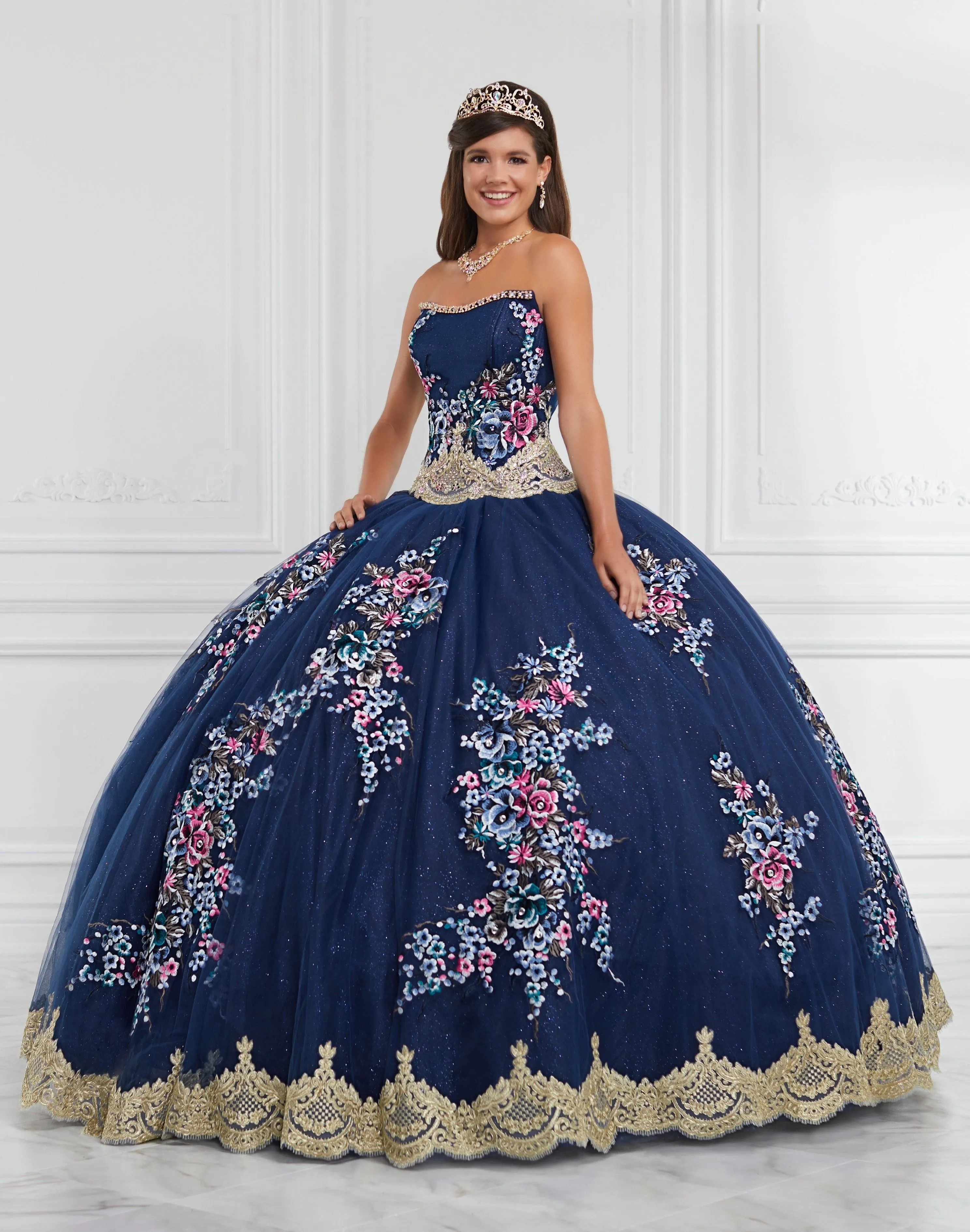 Floral Quinceanera Dress with Detachable Straps by LA Glitter 24067
