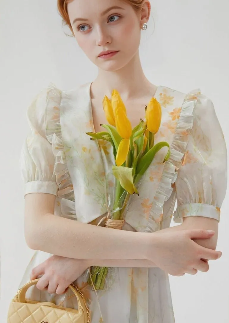FLORAL SHORT COLLARED DRESS