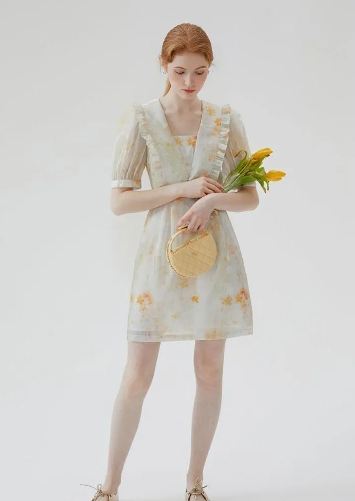 FLORAL SHORT COLLARED DRESS