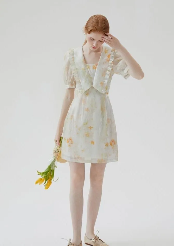 FLORAL SHORT COLLARED DRESS