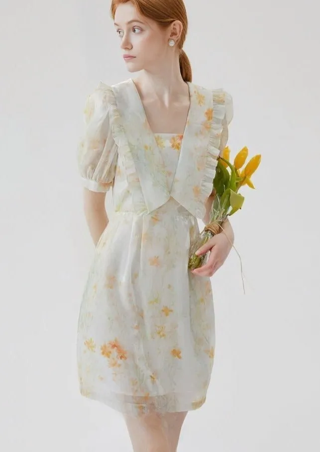 FLORAL SHORT COLLARED DRESS
