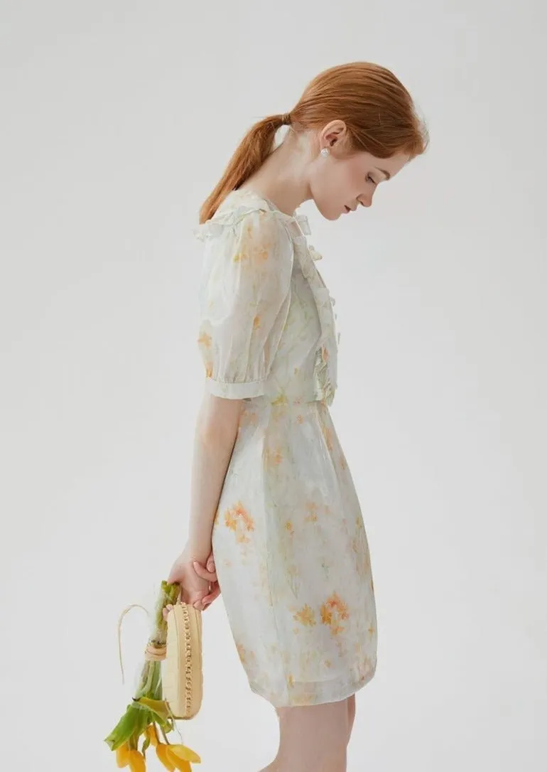 FLORAL SHORT COLLARED DRESS