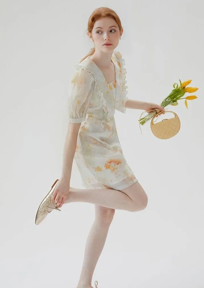 FLORAL SHORT COLLARED DRESS