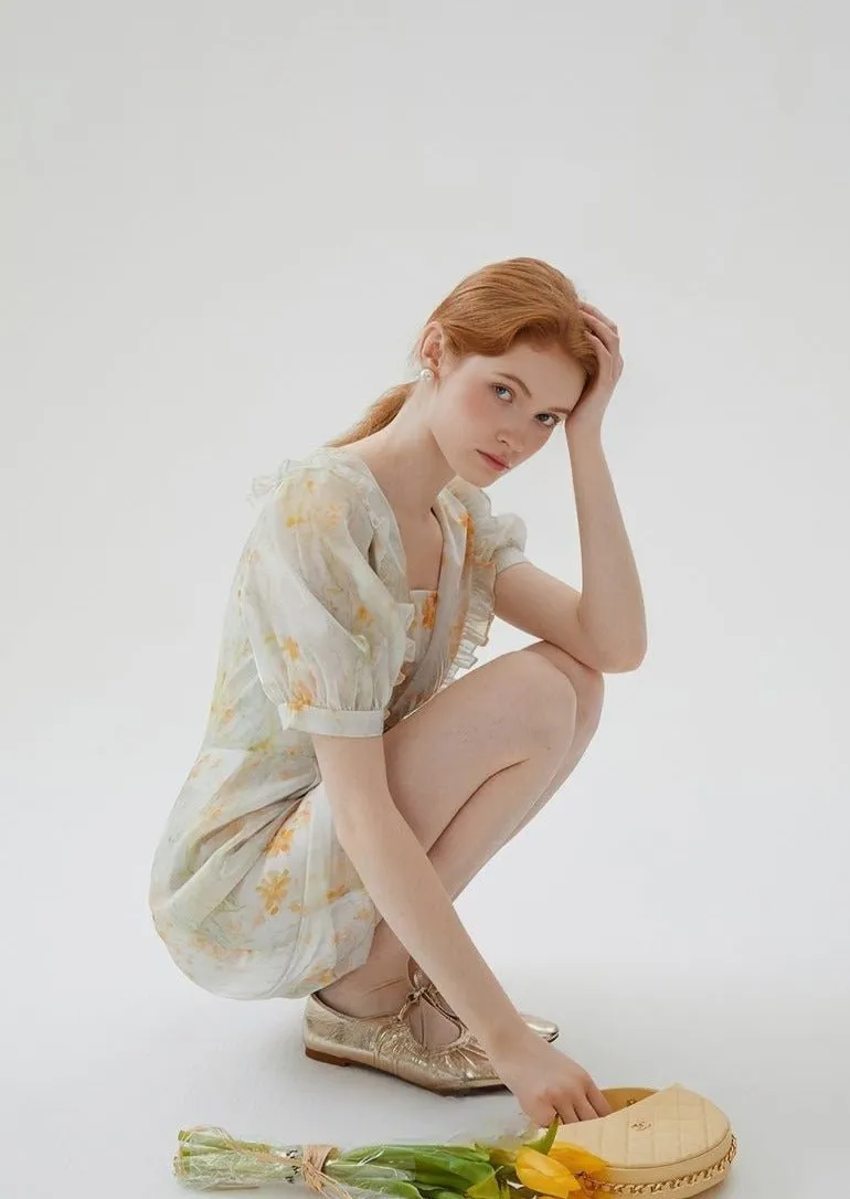 FLORAL SHORT COLLARED DRESS
