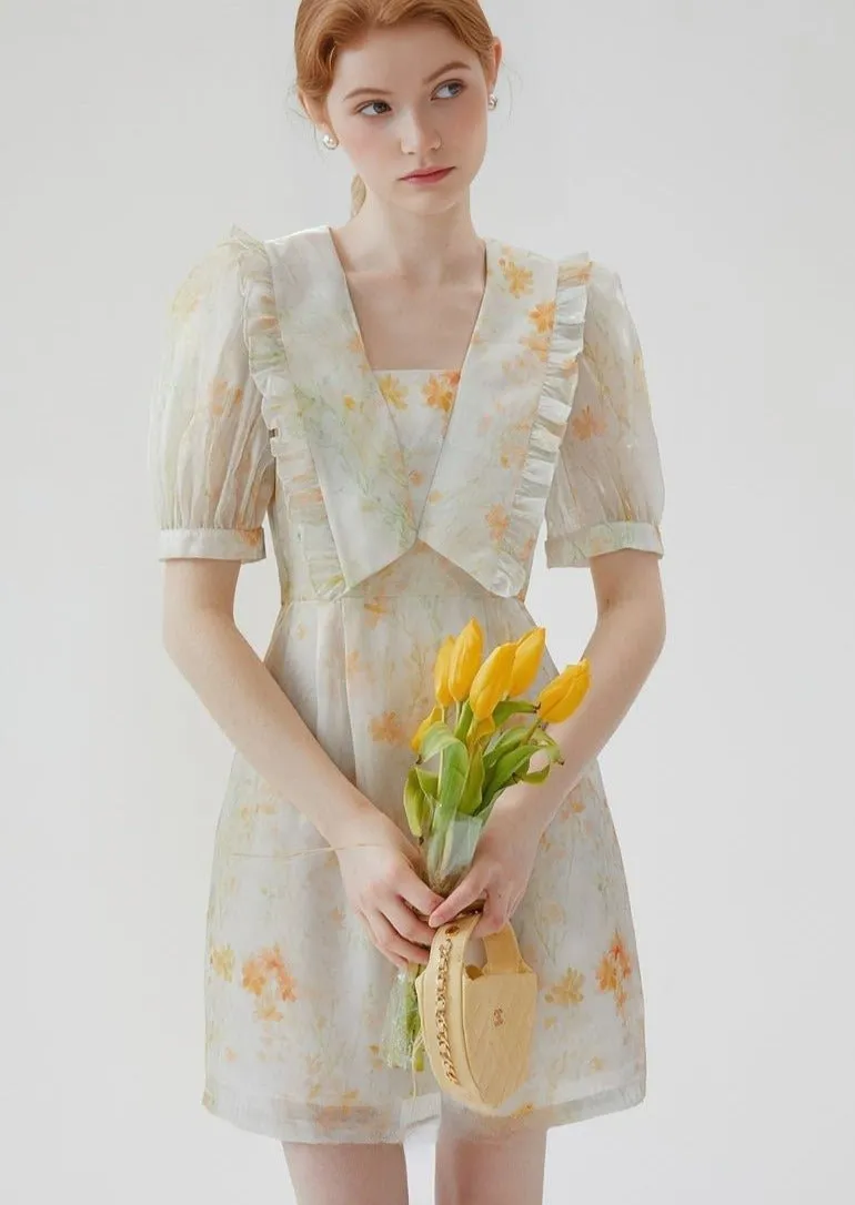 FLORAL SHORT COLLARED DRESS