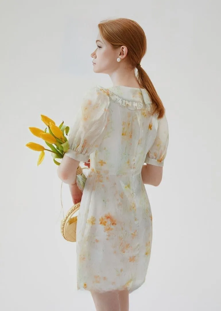 FLORAL SHORT COLLARED DRESS