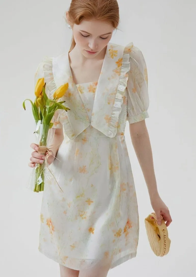 FLORAL SHORT COLLARED DRESS