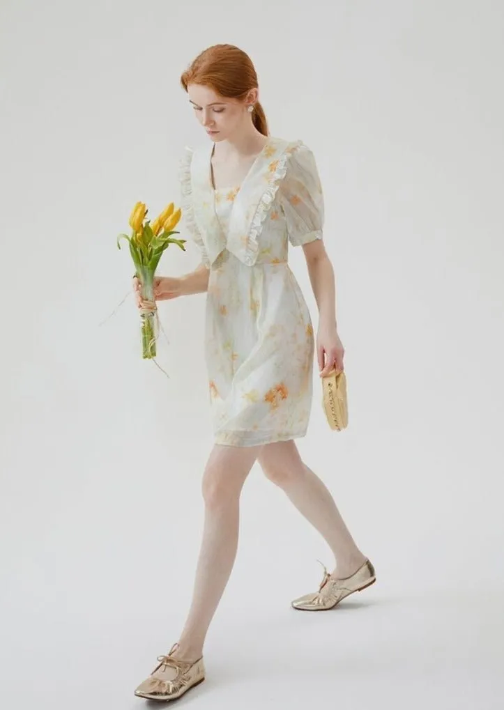 FLORAL SHORT COLLARED DRESS