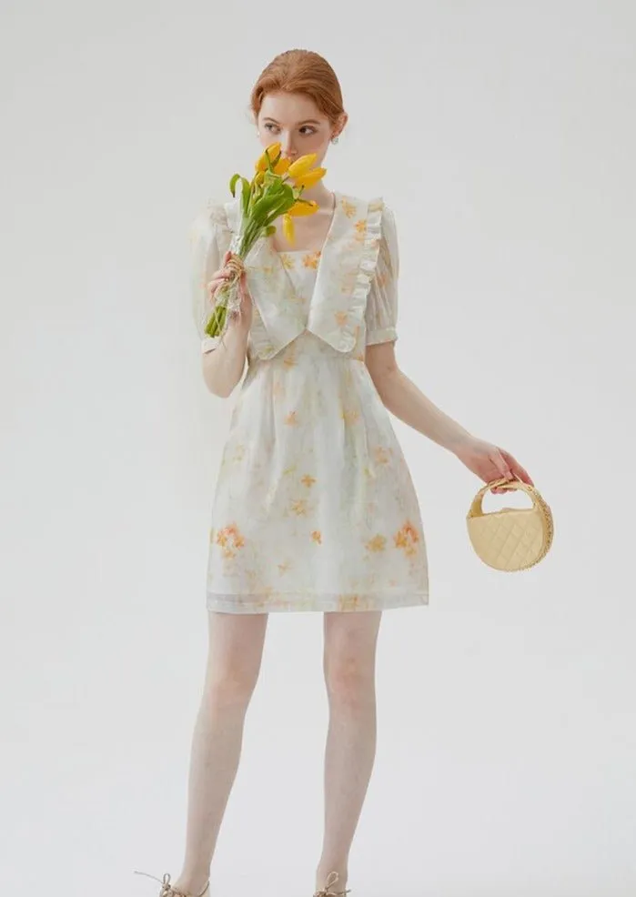 FLORAL SHORT COLLARED DRESS
