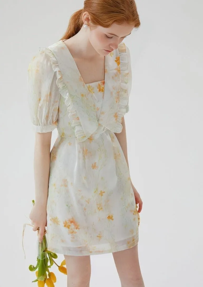FLORAL SHORT COLLARED DRESS