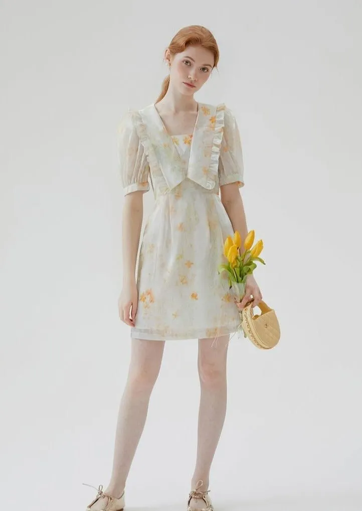 FLORAL SHORT COLLARED DRESS
