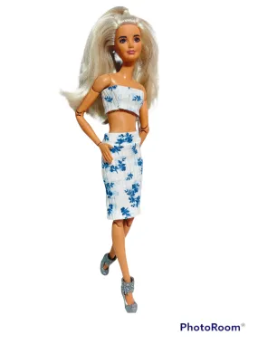 Floral skirt and crop top for Barbie doll