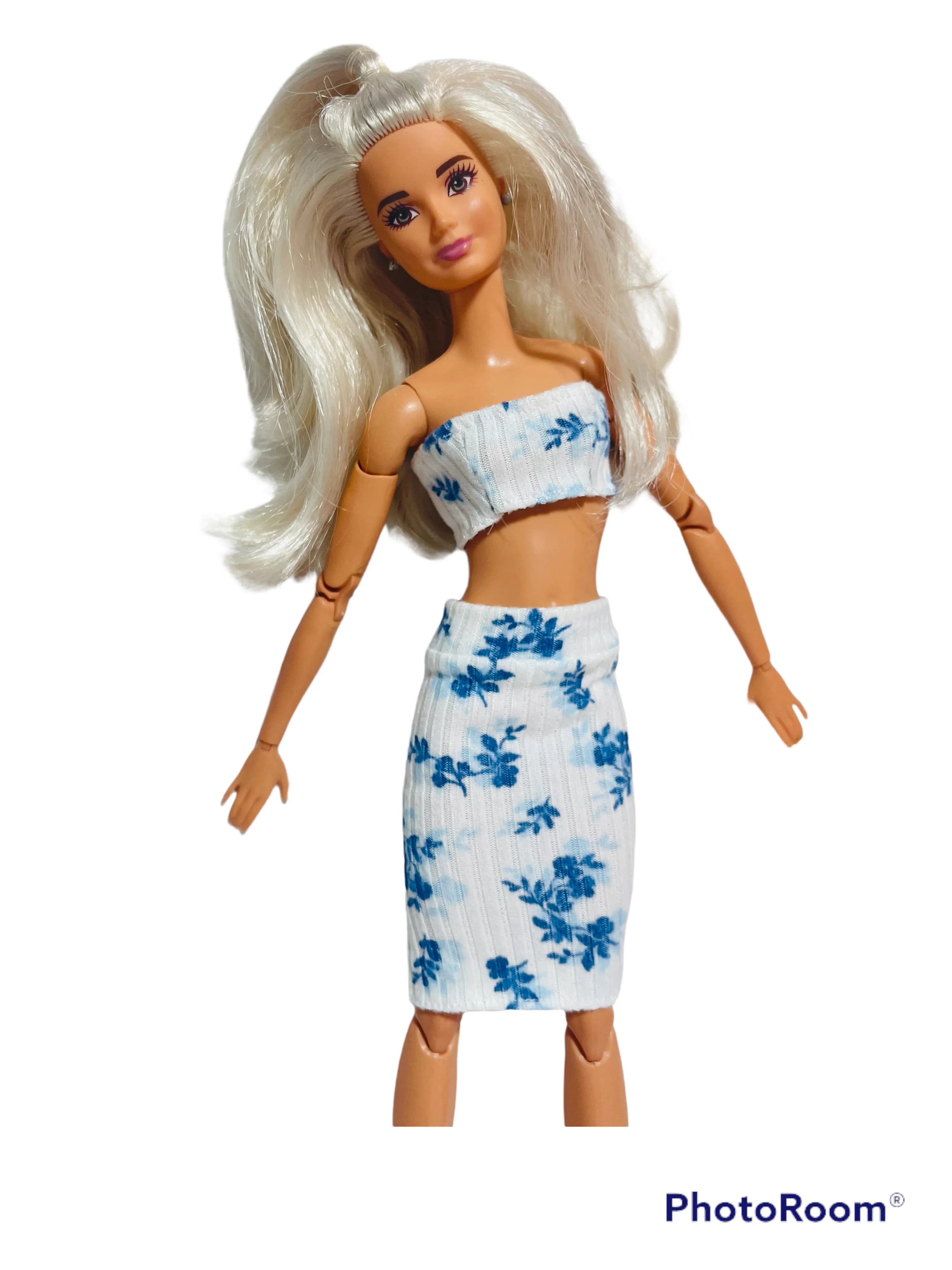 Floral skirt and crop top for Barbie doll