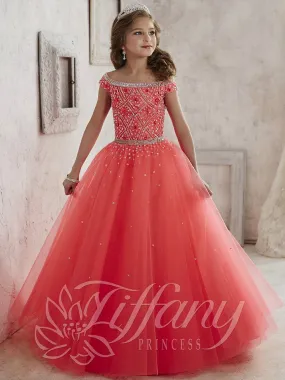 Girls Off Shoulder Tulle Dress by Tiffany Princess 13458