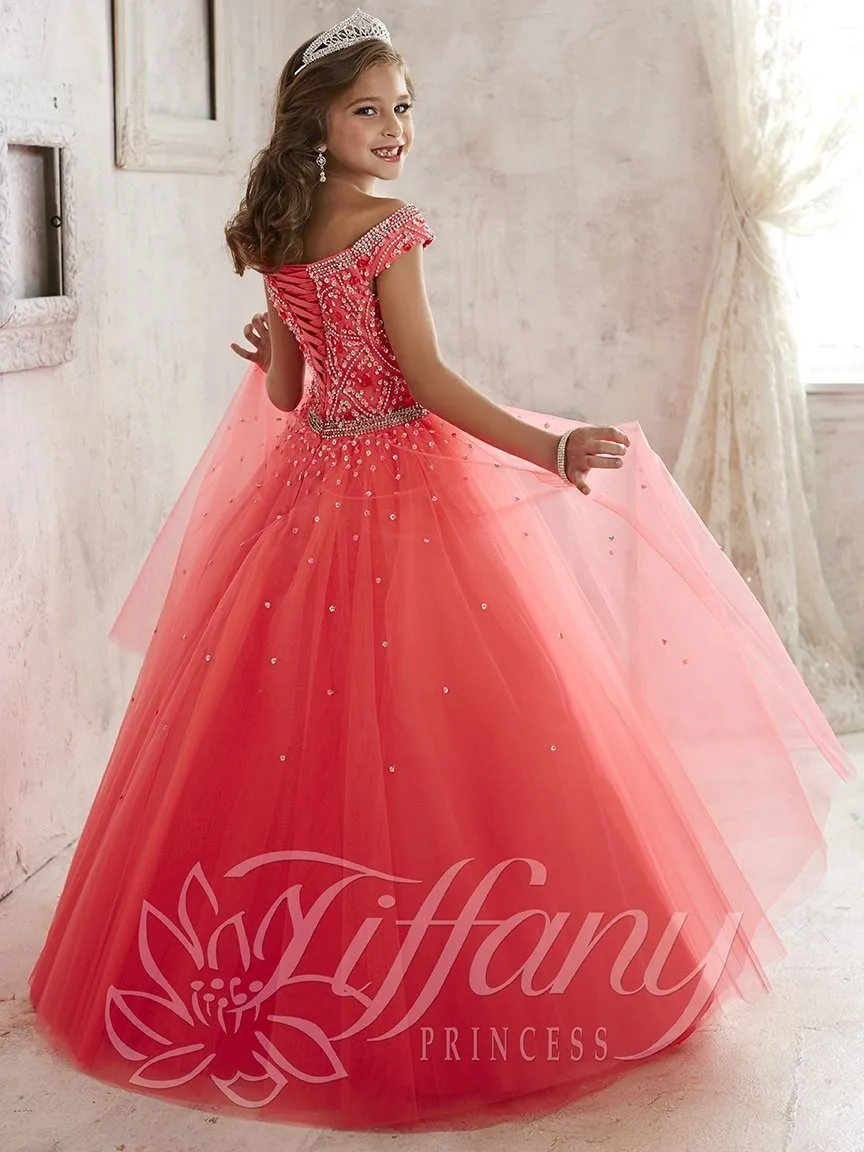 Girls Off Shoulder Tulle Dress by Tiffany Princess 13458