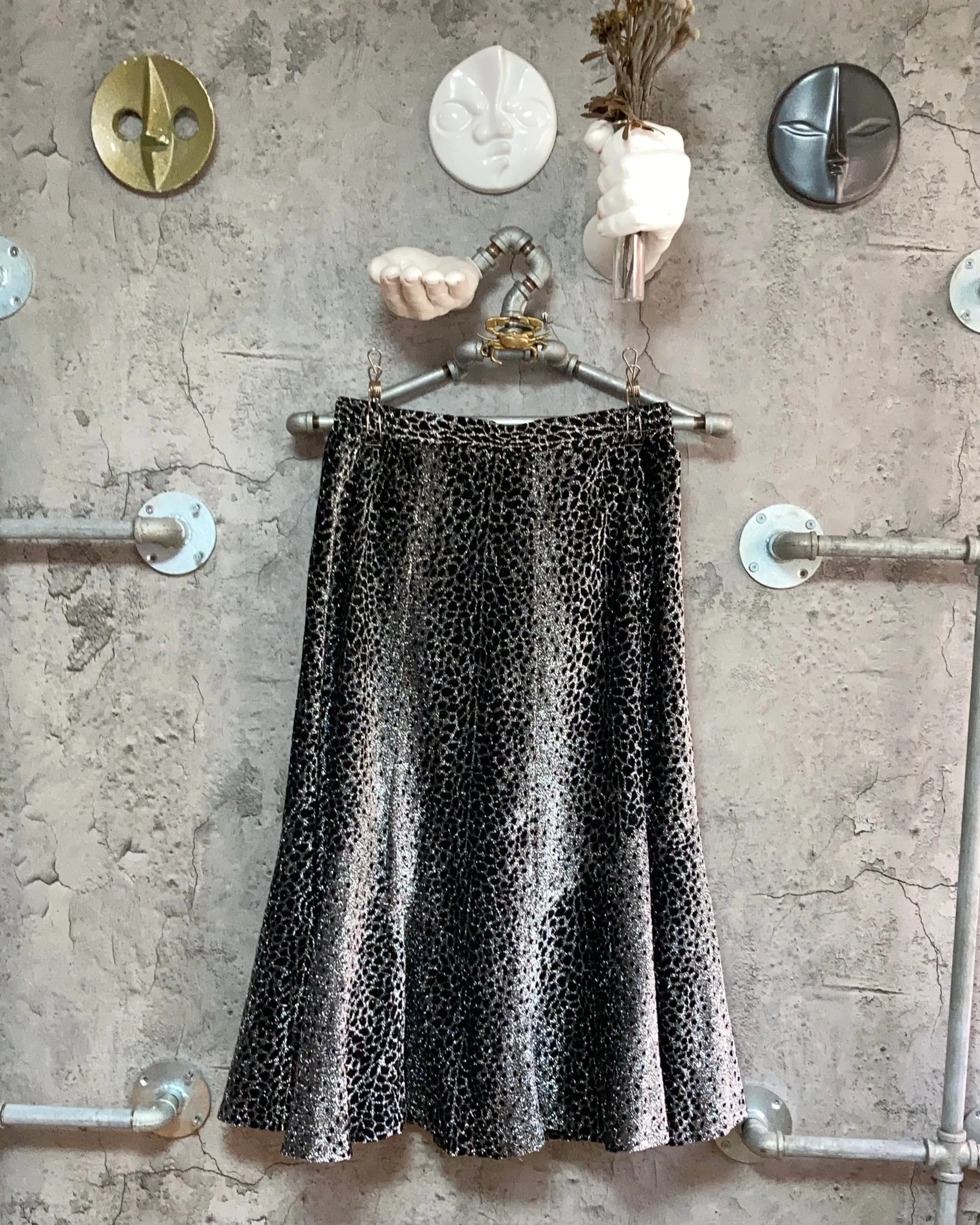 glitter long skirt leopard black silver
