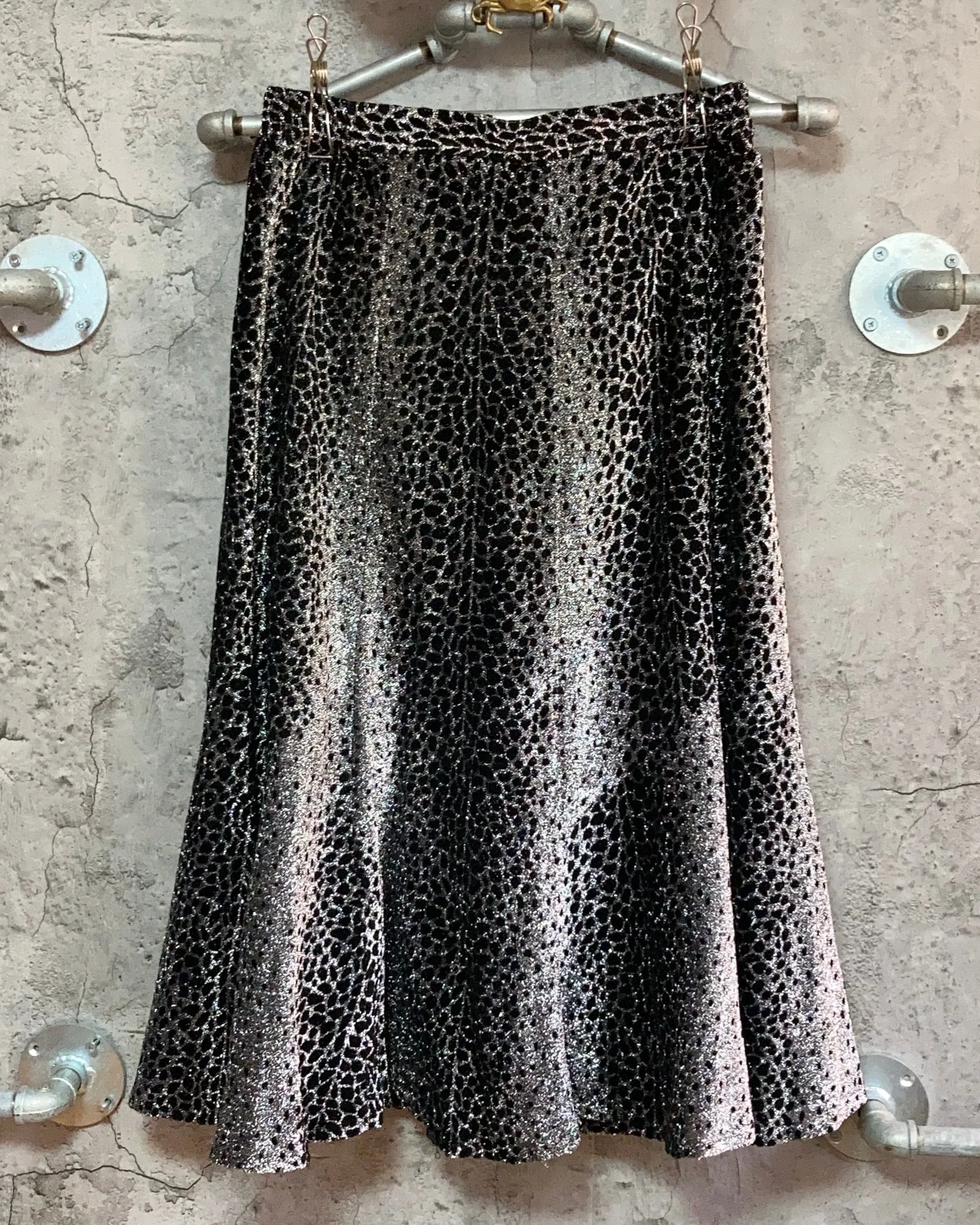 glitter long skirt leopard black silver