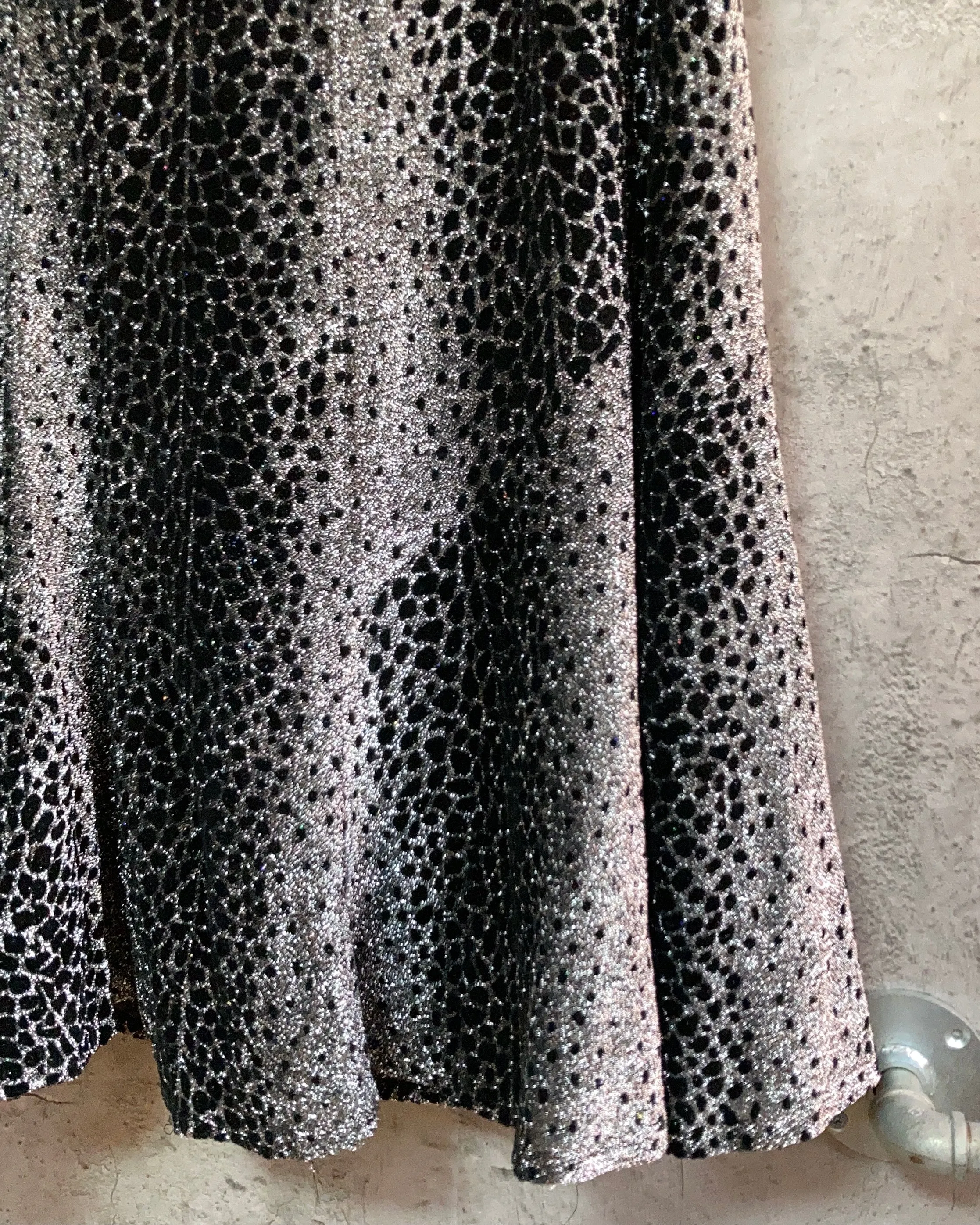 glitter long skirt leopard black silver