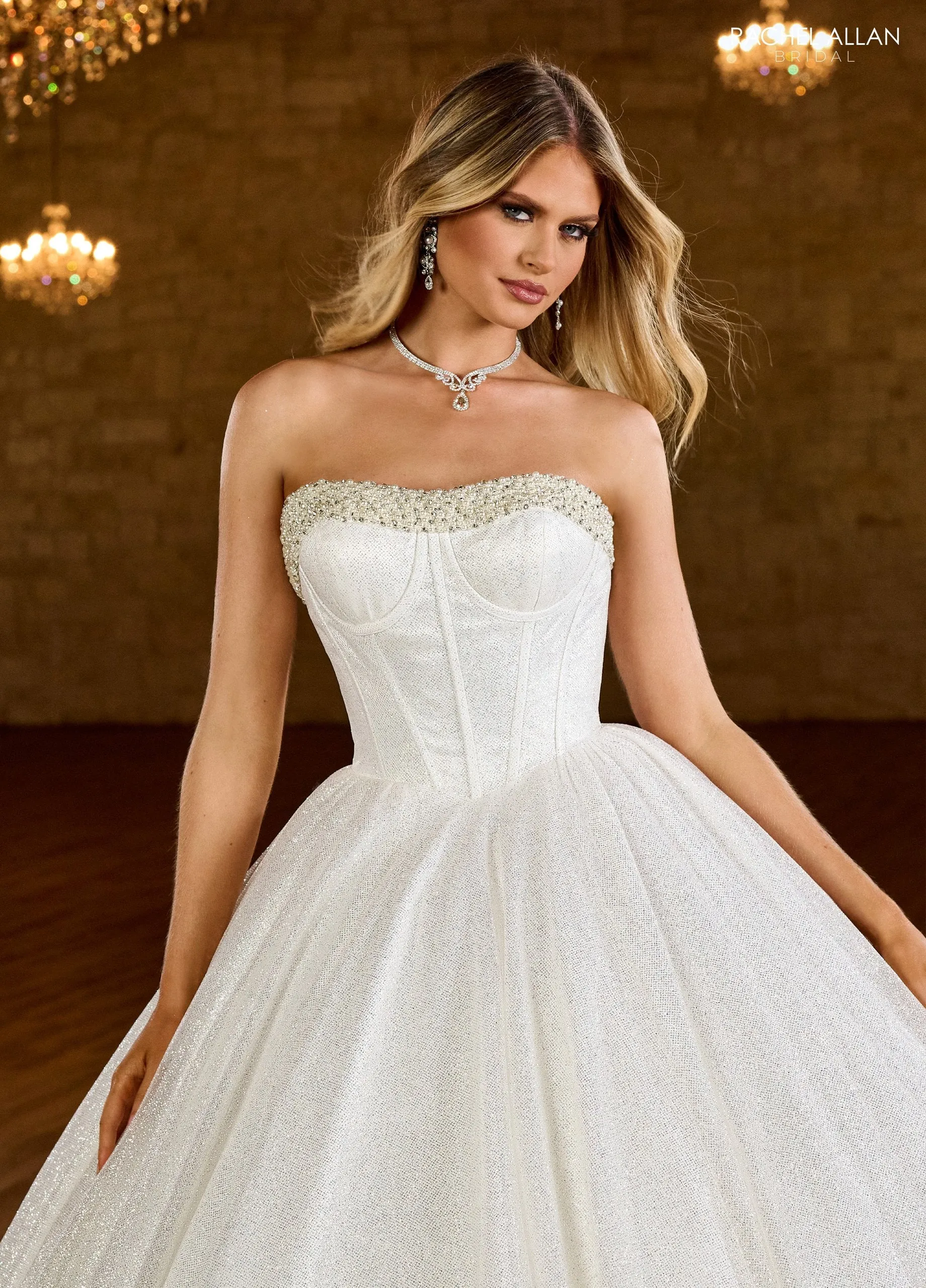 Glitter Strapless Wedding Gown by Rachel Allan RB6149