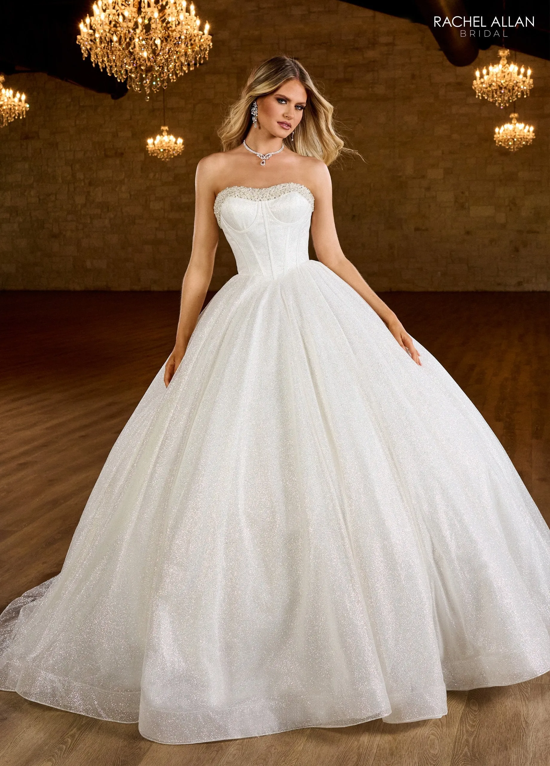 Glitter Strapless Wedding Gown by Rachel Allan RB6149