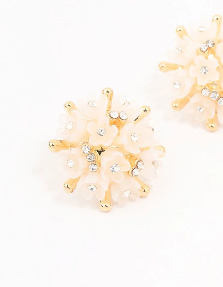 Gold Plated Mini Flower Dome Stud Earrings