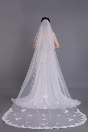 Gorgeous Two-Tier Cathedral Bridal Veils With Applique