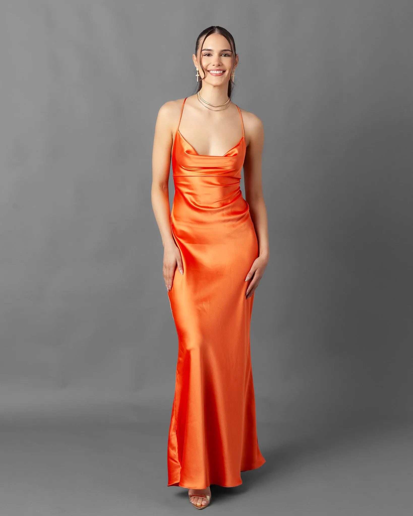 Gosau Orange Satin Chain Back Dress