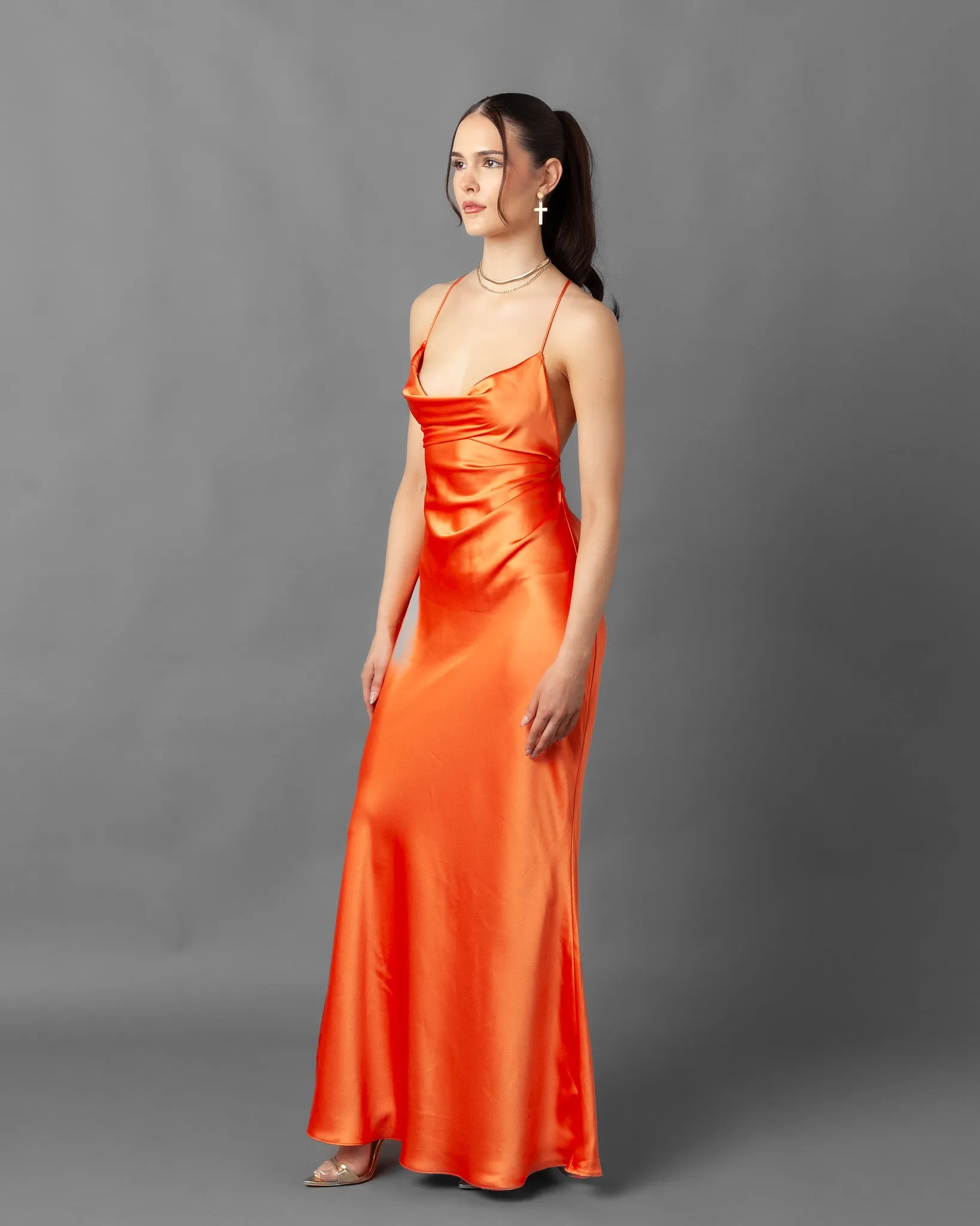 Gosau Orange Satin Chain Back Dress