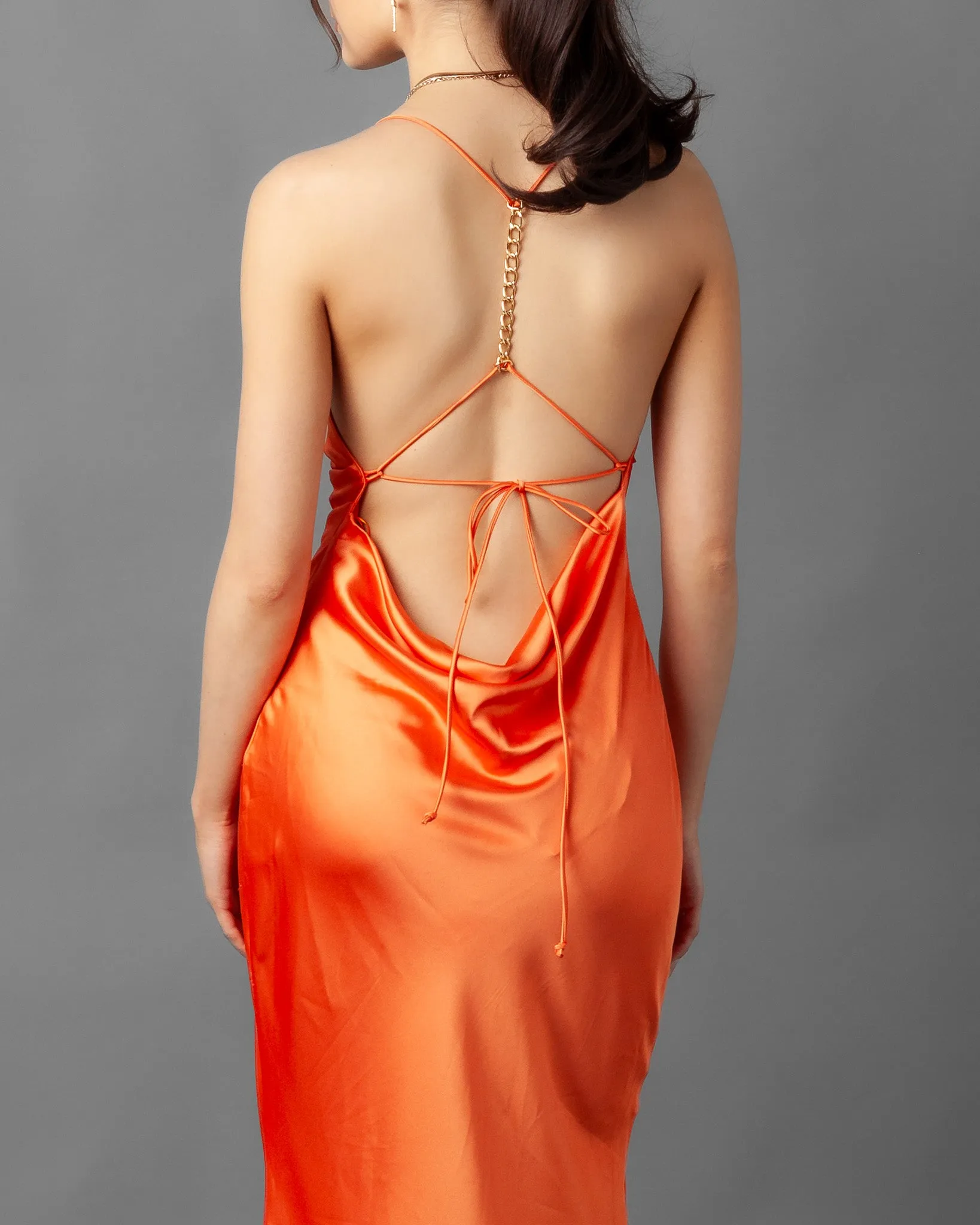 Gosau Orange Satin Chain Back Dress