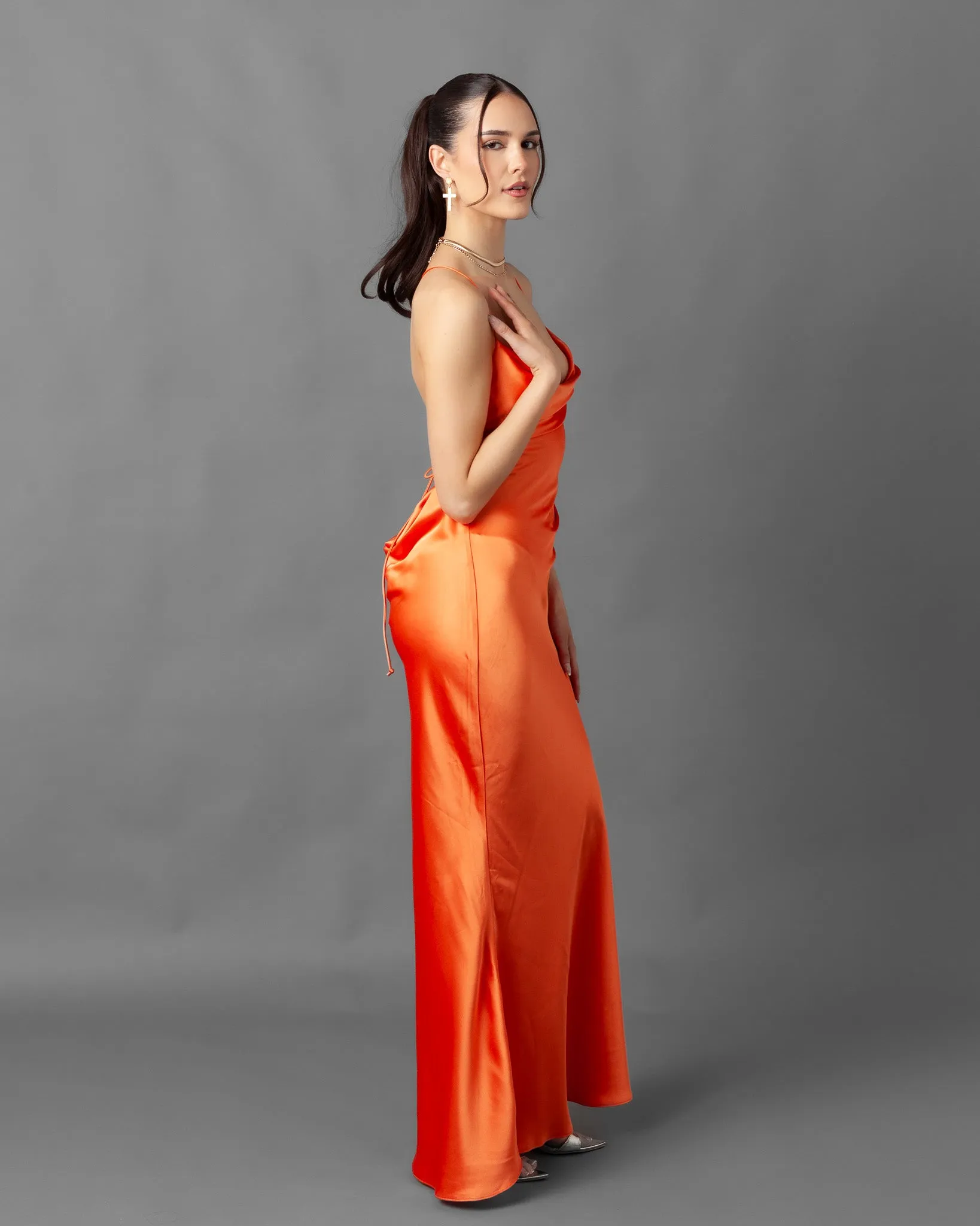Gosau Orange Satin Chain Back Dress