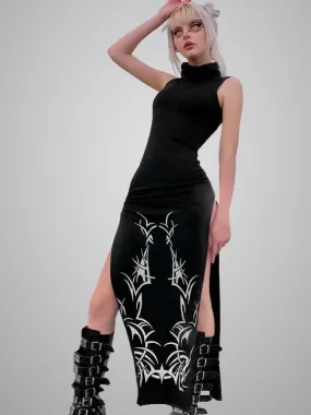 Gothic Flame Turtle Neck Girdle Slit Swing Dress